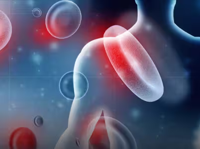 Illustration of body cells overlaying the back of a human body.
